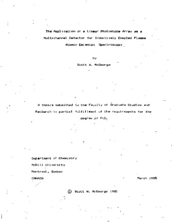 The application of a linear photodiode array as a multichannel detector for inductively coupled plasma atomic emission spectroscopy / thumbnail