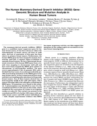 The human mammary-derived growth inhibitor (MDGI) gene: genomic structure and mutation analysis in human breast tumors thumbnail