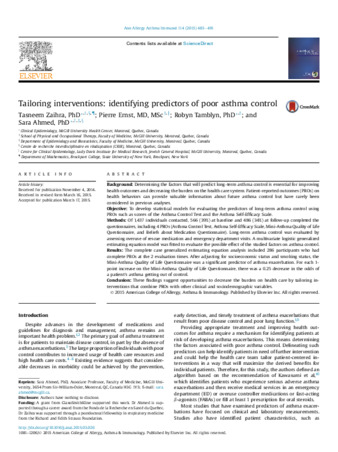 Tailoring interventions: identifying predictors of poor asthma control thumbnail