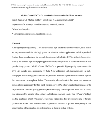 NbyW1-yOz and NbxTi1-xOz pseudobinaries as anodes for Li-ion batteries thumbnail