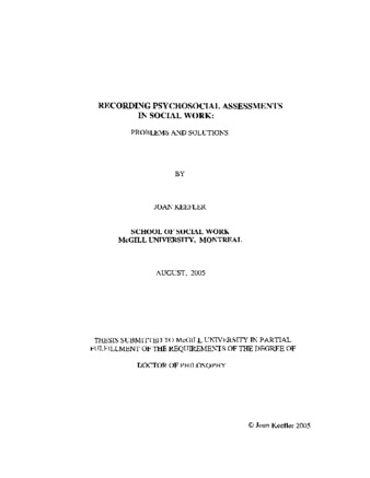 Recording Psychosocial Assessments in Social Work: problems and solutions thumbnail