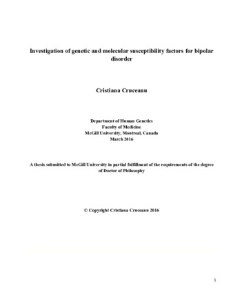 Investigation of genetic and molecular susceptibility factors for bipolar disorder thumbnail