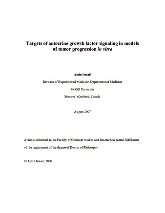 Targets of autocrine growth factor signaling in models of tumor progression «in vitro» thumbnail