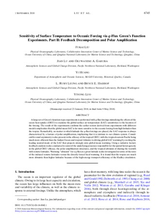 Sensitivity of Surface Temperature to Oceanic Forcing via q-Flux Green’s Function Experiments. Part II: Feedback Decomposition and Polar Amplification thumbnail