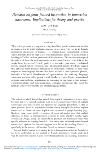 Research on form-focused instruction in immersion classrooms: Implications for theory and practice thumbnail