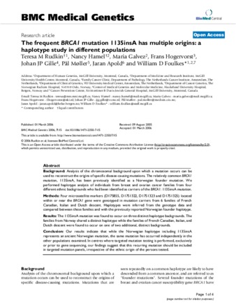 The frequent BRCA1 mutation 1135insA has multiple origins: a haplotype study in different populations thumbnail