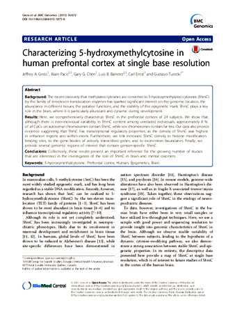 Characterizing 5-hydroxymethylcytosine in human prefrontal cortex at single base resolution thumbnail