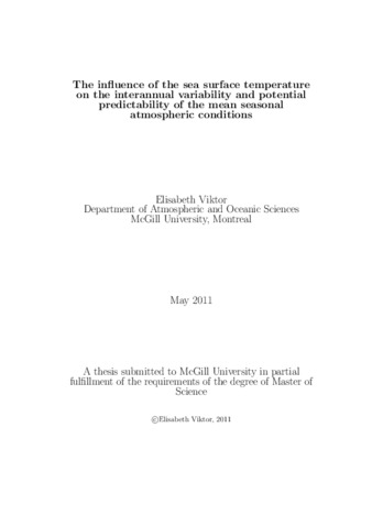 The influence of the sea surface temperature on the interannual variability and potential predictability of the mean seasonal atmospheric conditions thumbnail