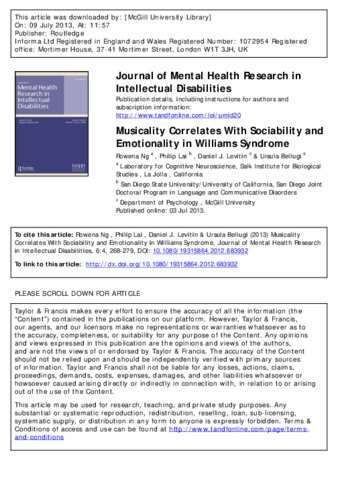 Musicality correlates with sociability and emotionality in Williams Syndrome thumbnail