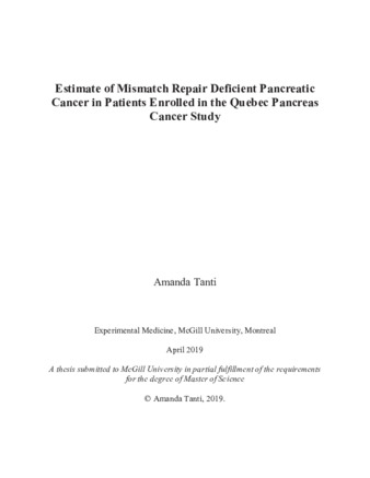 Estimate of mismatch repair deficient pancreatic cancer in patients enrolled in the Quebec Pancreas Cancer Study thumbnail