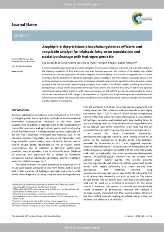 Amphiphilic dipyridinium-phosphotungstate as an efficient and recyclable catalyst for triphasic fatty ester epoxidation and oxidative cleavage with hydrogen peroxide thumbnail