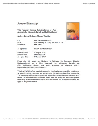 Frequency Hopping Dielectrophoresis as a New Approach for Microscale Particle and Cell Enrichment thumbnail