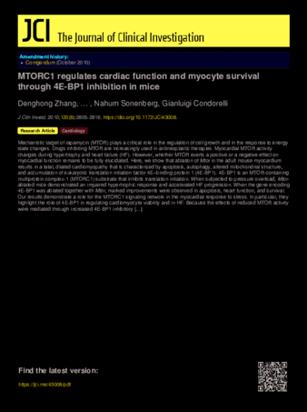 MTORC1 regulates cardiac function and myocyte survival through 4E-BP1 inhibition in mice thumbnail