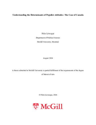 Understanding the Determinants of Populist Attitudes: The Case of Canada thumbnail