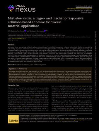 Mistletoe viscin: a hygro- and mechano-responsive cellulose-based adhesive for diverse material applications thumbnail