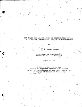 The Paleo-Indian occupation of southwestern Ontario : distribution, technology, and social organization thumbnail