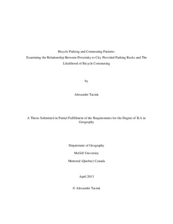 Bicycle Parking and Commuting Patterns: Examining the Relationship Between Proximity to City Provided Parking Racks and The Likelihood of Bicycle Commuting thumbnail