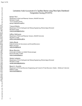 Laboratory Scale Assessment of a Capillary Barrier using Fibre Optic Distributed Temperature Sensing (FO-DTS) thumbnail