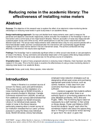 Reducing Noise in the academic library: The effectiveness of installing noise meters thumbnail