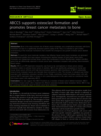ABCC5 supports osteoclast formation and promotes breast cancer metastasis to bone thumbnail
