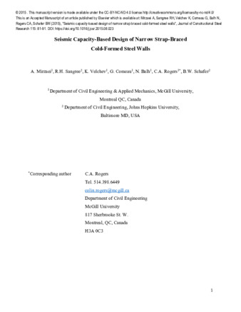 Seismic capacity-based design of narrow strap-braced cold-formed steel walls thumbnail