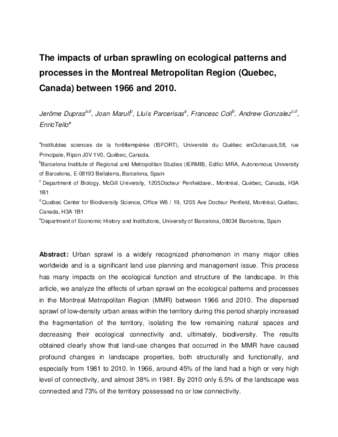 The impacts of urban sprawl on ecological connectivity in the Montreal Metropolitan Region thumbnail