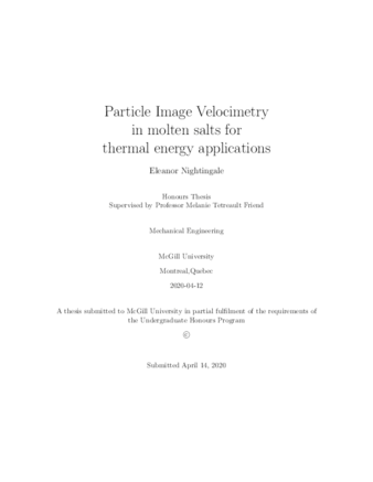 Particle image velocimetry in molten salts for thermal energy applications thumbnail