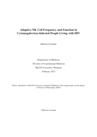 Adaptive NK Cell Frequency and Function in Cytomegalovirus Infected People Living with HIV thumbnail