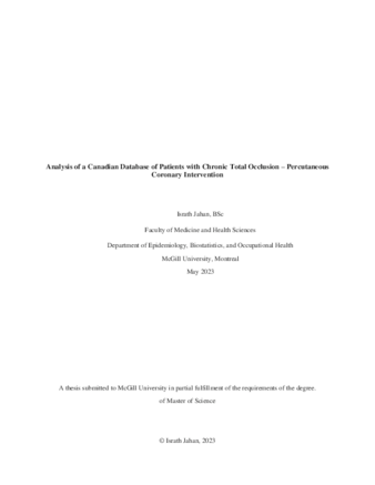 Analysis of the Canadian database of patients with Chronic Total Occlusion - Percutaneous Coronary Intervention thumbnail