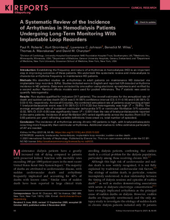A Systematic Review of the Incidence of Arrhythmias in Hemodialysis Patients Undergoing Long-Term Monitoring With Implantable Loop Recorders thumbnail