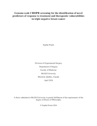 Genome-scale CRISPR screening for the identification of novel predictors of response to treatment and therapeutic vulnerabilities in triple negative breast cancer thumbnail