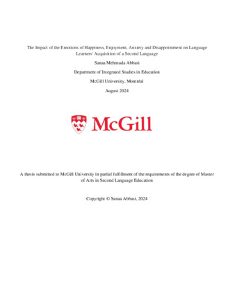 The Impact of the Emotions of Happiness, Enjoyment, Anxiety, and Disappointment on Language Learners' Acquisition of a Second Language thumbnail