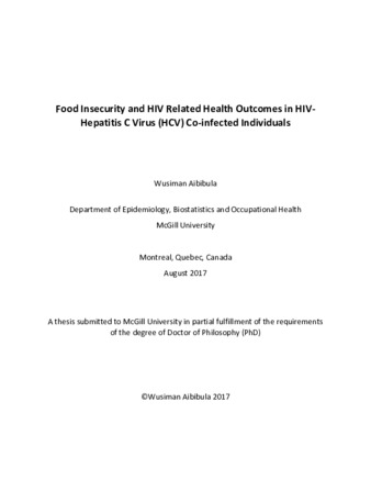 Food insecurity and HIV related health outcomes in HIV-Hepatitis C virus (HCV) co-infected individuals thumbnail