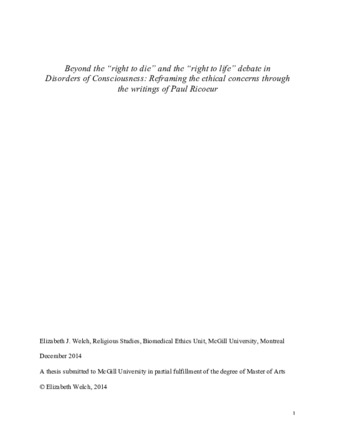 Beyond the “right to die” and the “right to life” debate in Disorders of Consciousness: Reframing the ethical concerns through the writings of Paul Ricoeur thumbnail