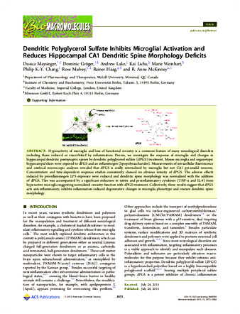 Dendritic Polyglycerol Sulfate Inhibits Microglial Activation and Reduces Hippocampal CA1 Dendritic Spine Morphology Deficits thumbnail