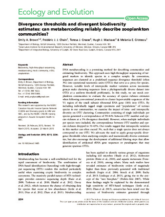 Divergence thresholds and divergent biodiversity estimates: can metabarcoding reliably describe zooplankton communities? thumbnail