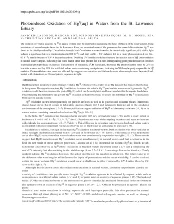 Photoinduced Oxidation of Hg0(aq) in the Waters from the St. Lawrence Estuary thumbnail