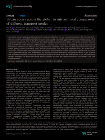 Urban access across the globe: an international comparison of different transport modes thumbnail