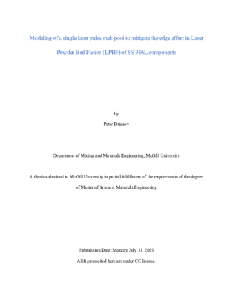 Modeling of a single laser pulse melt pool to mitigate the edge effect in Laser Powder Bed Fusion (LPBF) of SS 316L components thumbnail