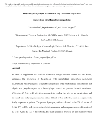 Improving Biohydrogen Production Using Clostridium beijerinckii Immobilized with Magnetite Nanoparticles thumbnail