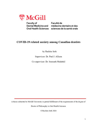 COVID-19 related anxiety among Canadian dentists thumbnail