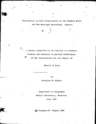 Constraints on soil conservation in the Pindars River and Two Meetings Watersheds, Jamaica thumbnail