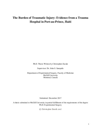 The burden of traumatic injury: evidence from a trauma hospital in Port-au-Prince, Haiti thumbnail