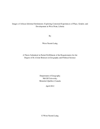 Images of African Informal Settlements: Exploring Contested Experiences of Place, Gender, and Development in West Point, Liberia thumbnail