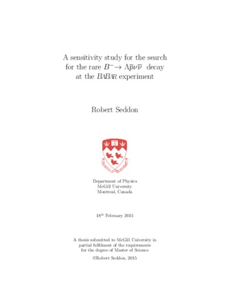 A sensitivity study for the search for the rare B-meson to lambda-baryon proton neutrino antineutrino decay at the BABAR experiment thumbnail