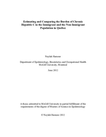 Estimating and comparing the burden of chronic Hepatitis C in the immigrant and the non-immigrant population in Québec thumbnail