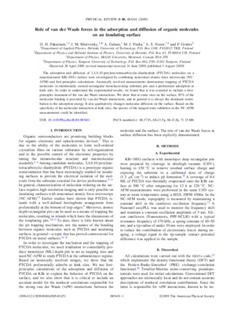 Role of van der Waals forces in the adsorption and diffusion of organic molecules on an insulating surface thumbnail