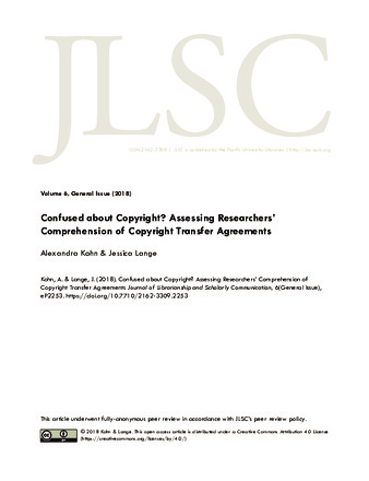 Confused about copyright? Assessing researchers’ comprehension of copyright transfer agreements thumbnail
