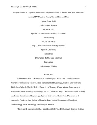 Project PRIDE: A cognitive-behavioral group intervention to reduce HIV risk behaviors among young gay and bisexual men thumbnail