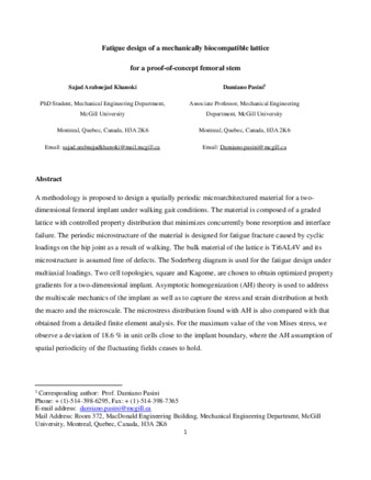 The Fatigue Design of a Bone Preserving Hip Implant With Functionally Graded Cellular Material thumbnail